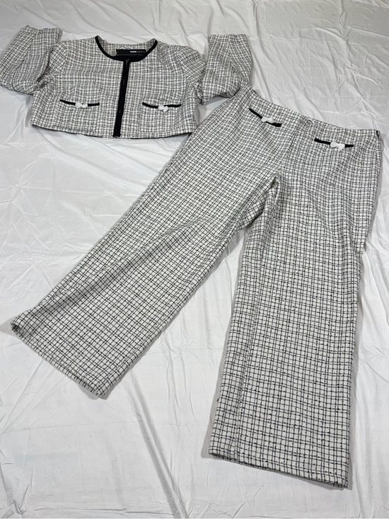Fashion Nova Pants - Fashion Nova Tara Tweed Pantsuit Set NWT 2X Cropped Jacket Wide Leg Pants O75